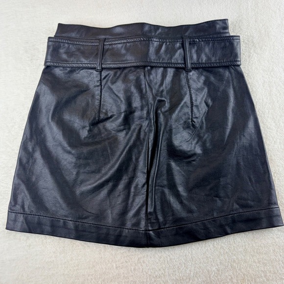 tgla Black Vegan Leather Button Front Tie Waist Mini Skirt Size Small - Picture 3 of 8